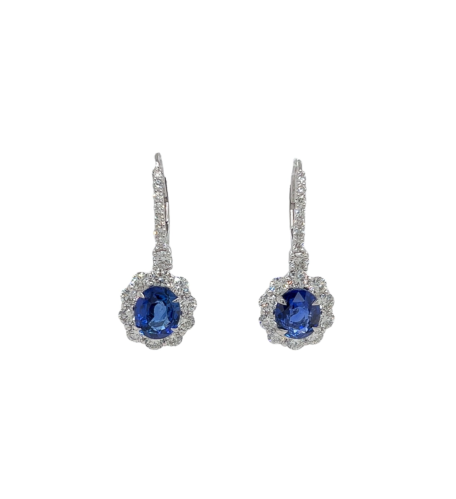 9.26 Total Carat Blue Sapphire and Diamond Drop Earrings in Platinum