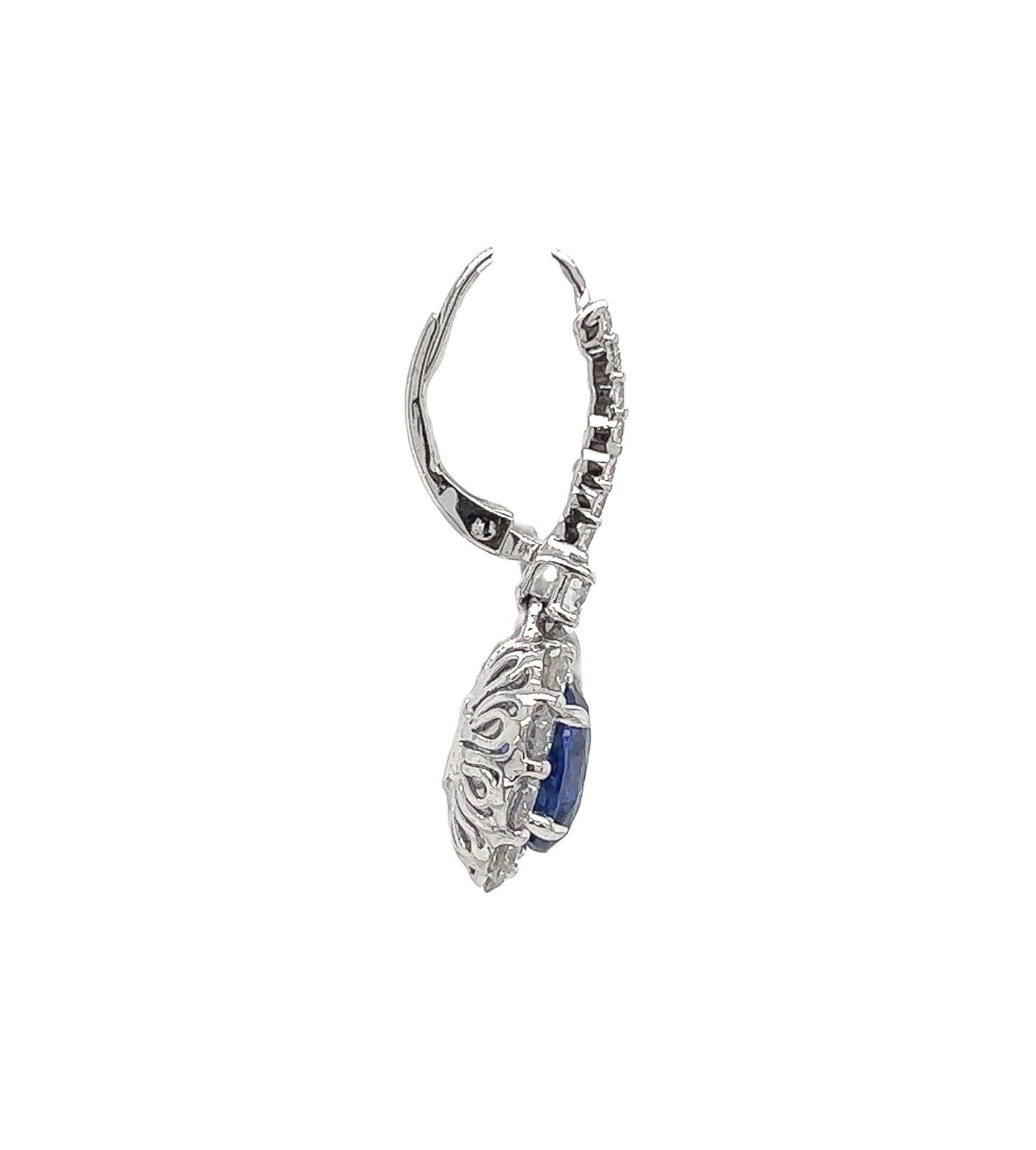 9.26 Total Carat Blue Sapphire and Diamond Drop Earrings in Platinum