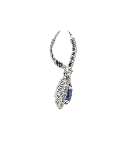 9.26 Total Carat Blue Sapphire and Diamond Drop Earrings in Platinum