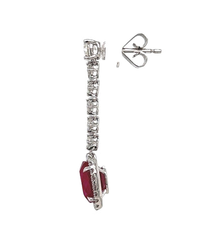 5.21 Total Carat Ruby and Diamond Drop Earrings in 18K White Gold