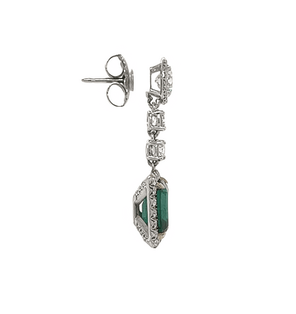 8.47 Total Carat Emerald and Diamond Drop Earrings in 18K White Gold