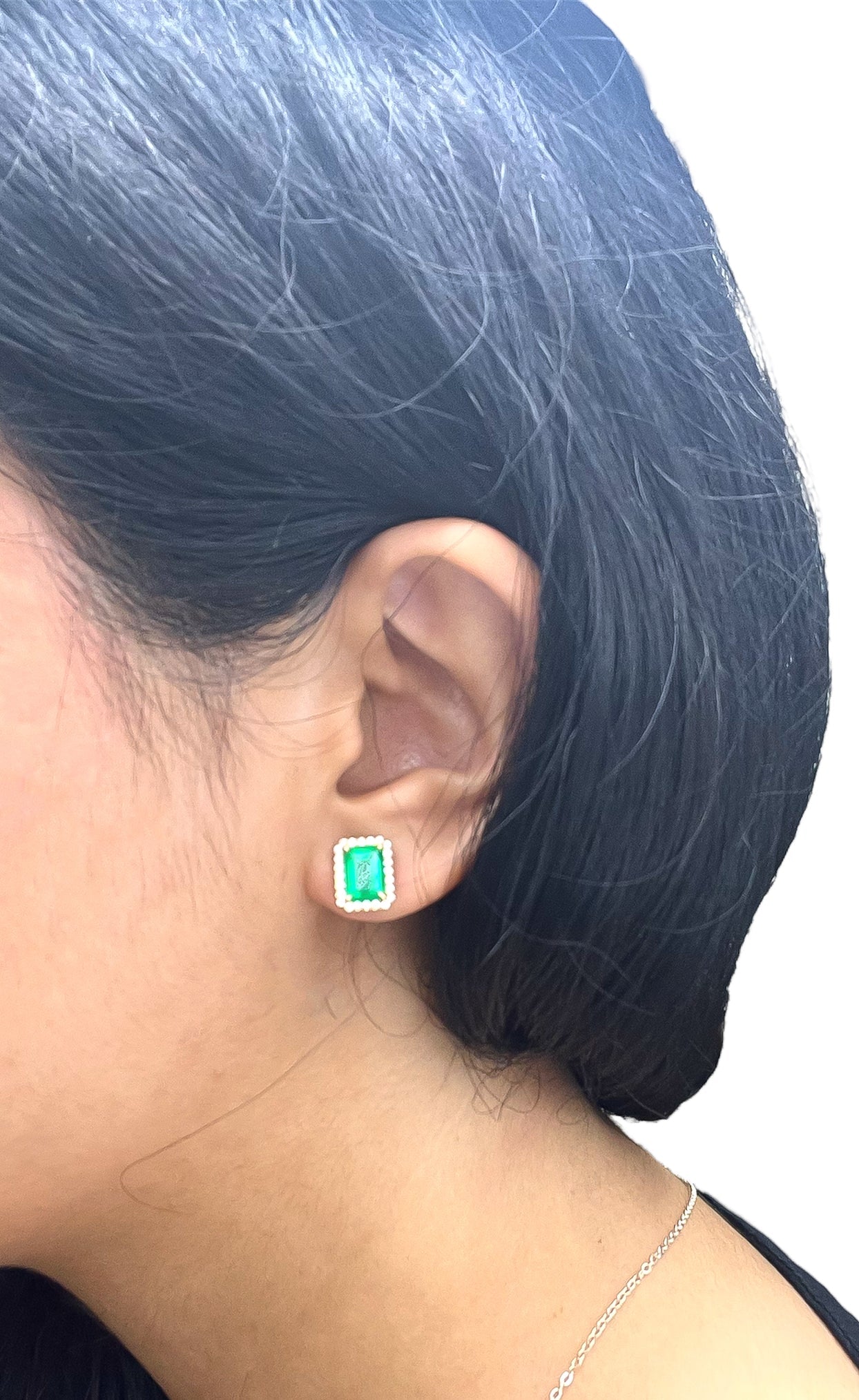 3.31 Total Carat Emerald and Diamond Pushback Earrings in 18K Yellow Gold