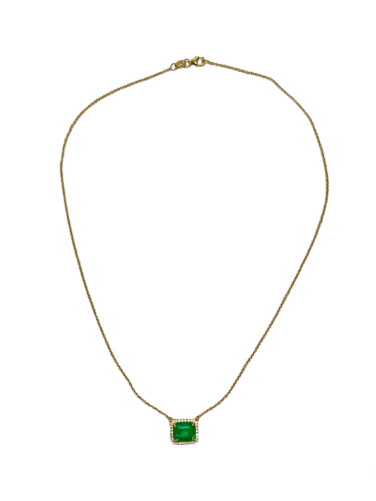 3.0 Total Carat Emerald and Diamond Pendant Necklace in 18K Yellow Gold