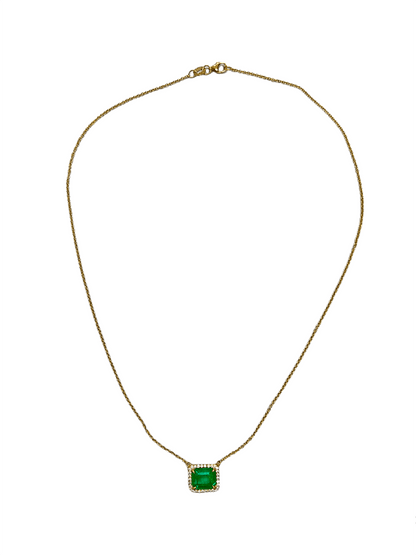 3.0 Total Carat Emerald and Diamond Pendant Necklace in 18K Yellow Gold