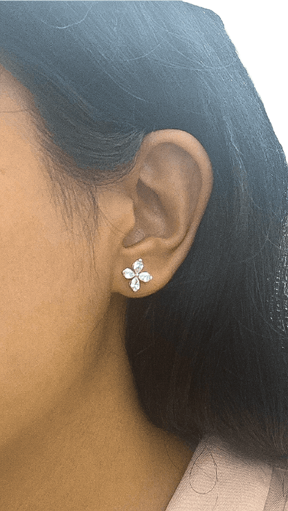 1.22 Carat Flower Shaped Diamond Stud Earrings in 18K White Gold