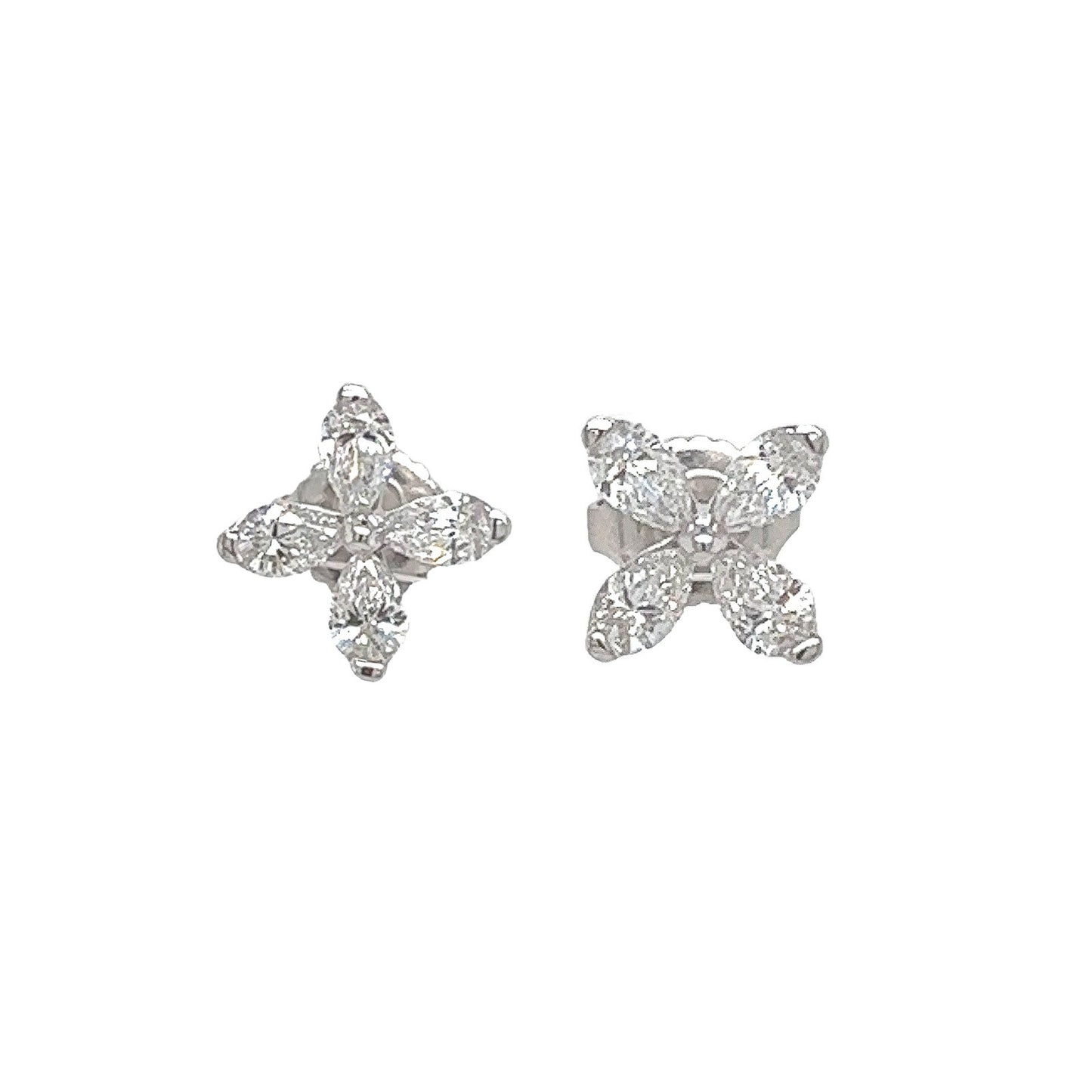 0.87 Carat Flower Shaped Diamond Stud Earrings in 18K White Gold