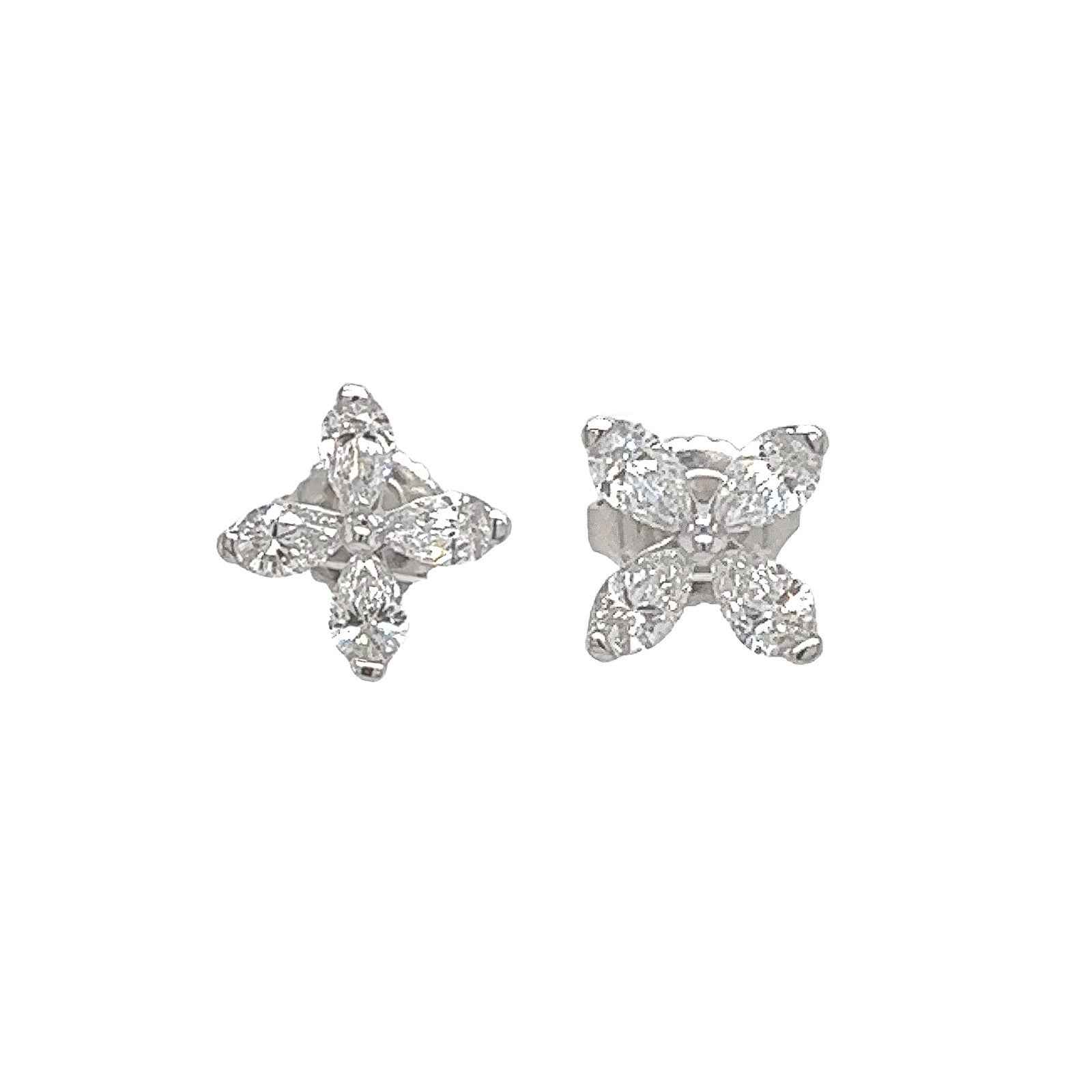 0.87 Carat Flower Shaped Diamond Stud Earrings in 18K White Gold