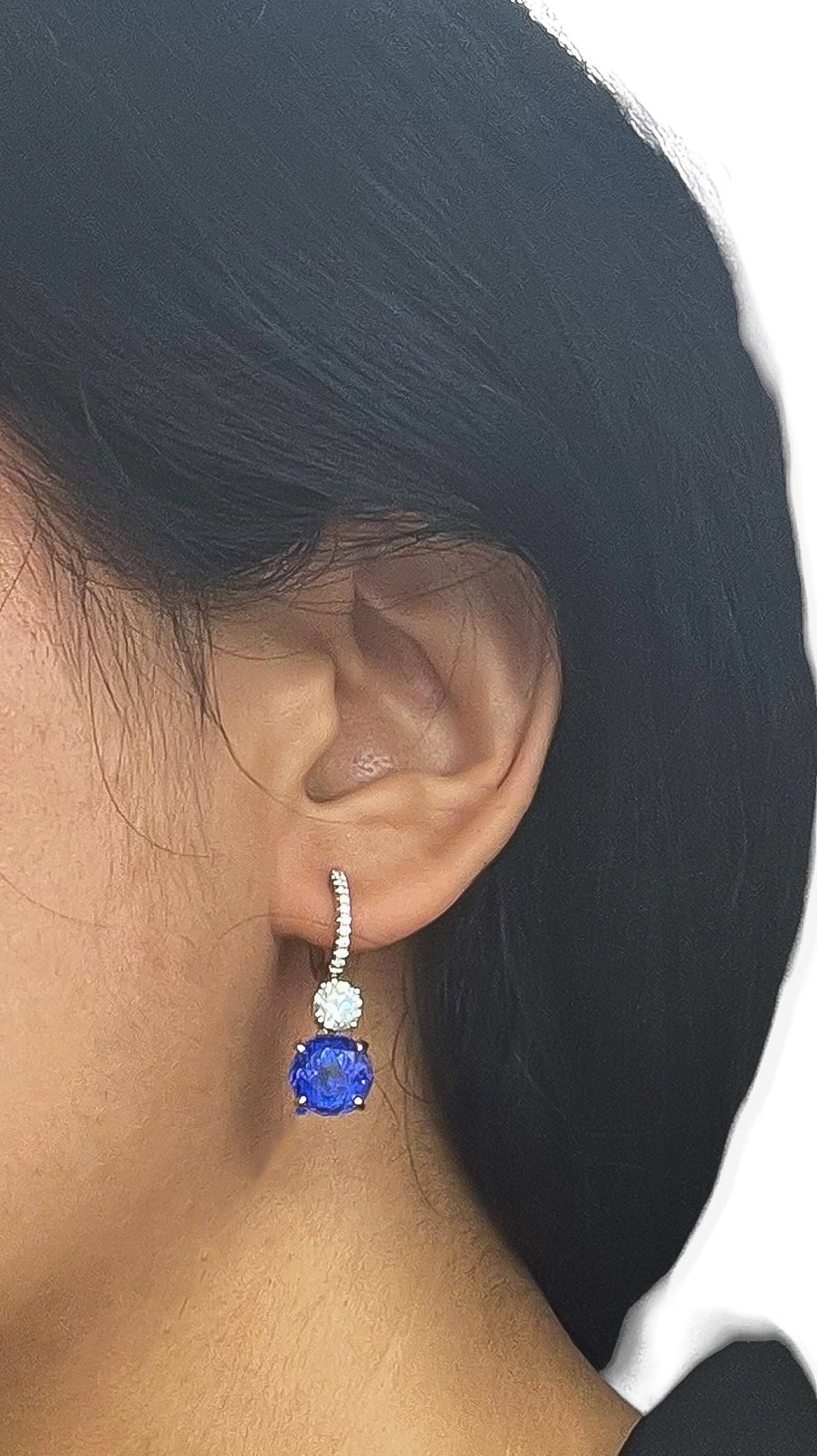 8.90 Total Carat Tanzanite and Diamond Drop Earrings in 18K White Gold
