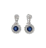 5.71 Total Carat Blue Sapphire Drop Earrings with Bezel set Double-Halo Diamond in 18K White Gold