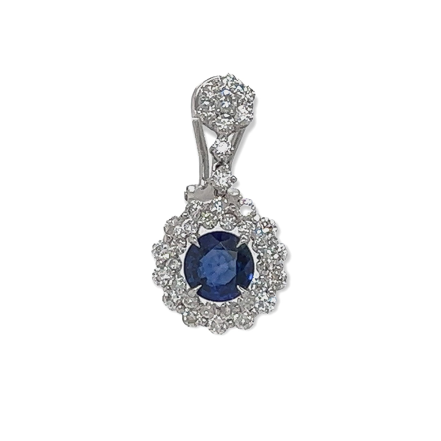 5.71 Total Carat Blue Sapphire Drop Earrings with Bezel set Double-Halo Diamond in 18K White Gold