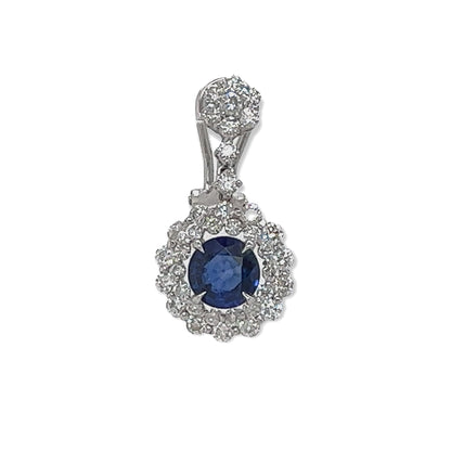 5.71 Total Carat Blue Sapphire Drop Earrings with Bezel set Double-Halo Diamond in 18K White Gold