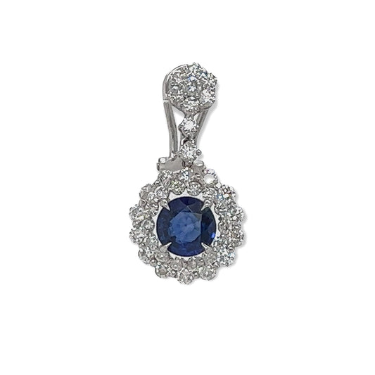 5.71 Total Carat Blue Sapphire Drop Earrings with Bezel set Double-Halo Diamond in 18K White Gold