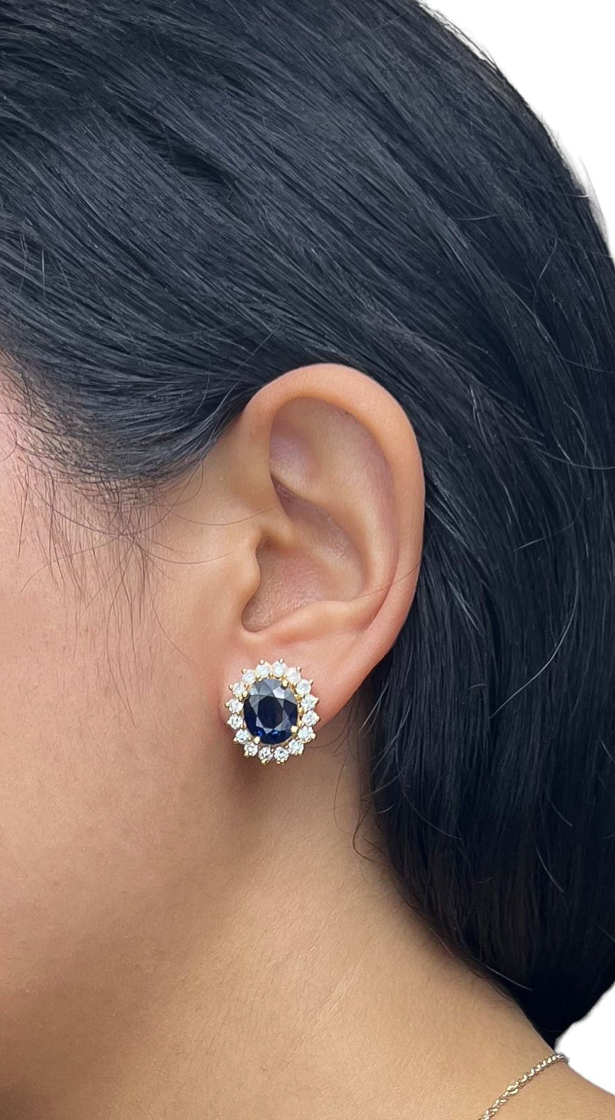 10.63 Total Carat Victorian Style Sapphire and Diamond Earrings in 18K Gold