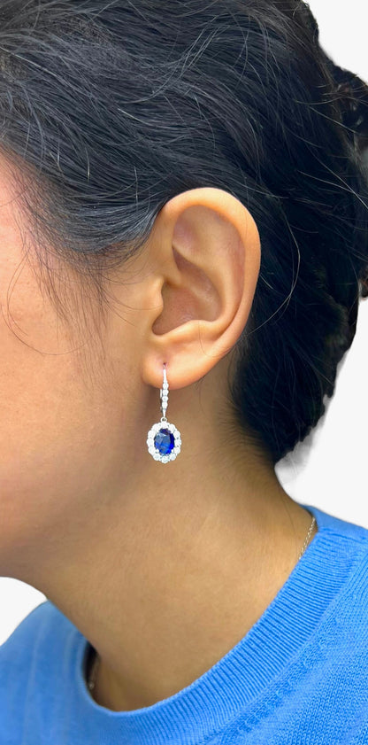 5.11 Total Carat Diamond and Sapphire Dangle Earrings in 18K White Gold