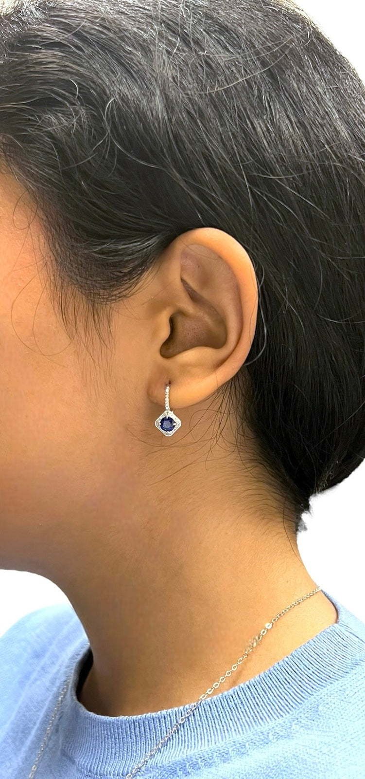 1.65 Total Carat Sapphire and Diamond Drop Earrings - 18K White Gold