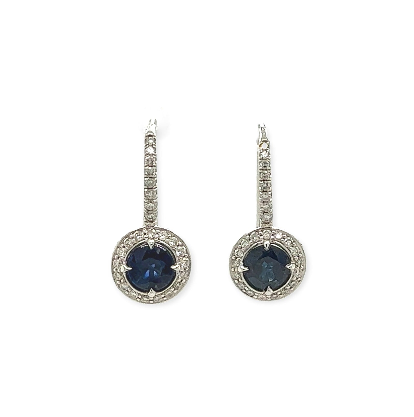 1.20 Total Carat Sapphire and Diamond Drop Earrings in 18K White Gold