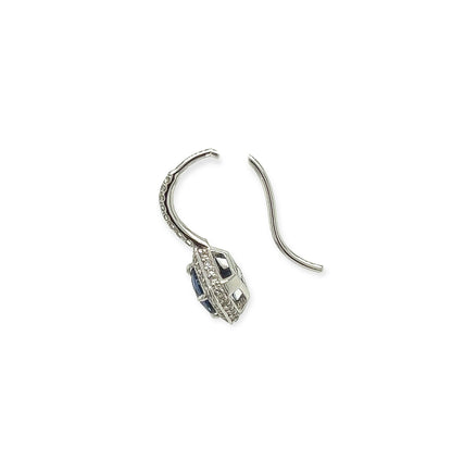1.65 Total Carat Sapphire and Diamond Drop Earrings - 18K White Gold