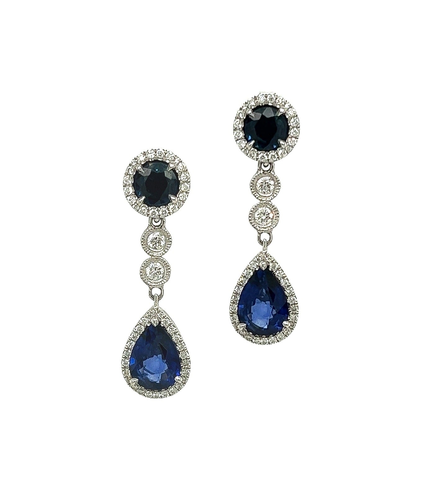 3.72 Total Carat Sapphire and Diamond Dangle Earrings in 14K White Gold