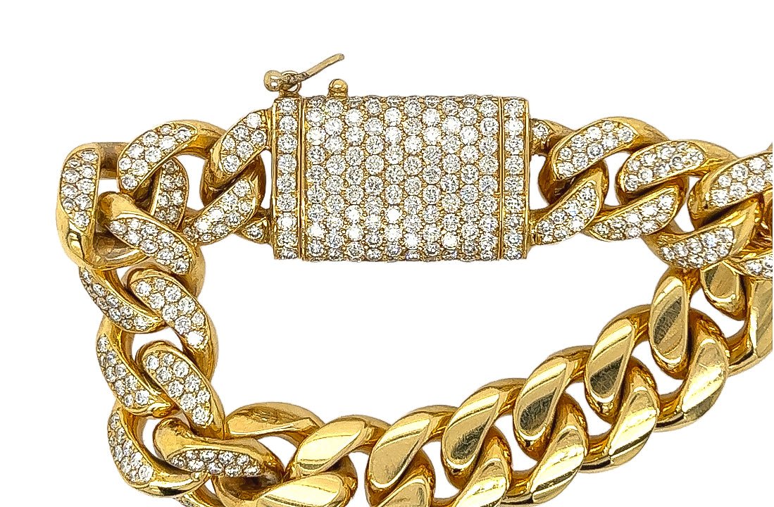 11.5 Carat 14K Yellow Gold Iced Out Cuban Link Diamond Bracelet Unisex, 112g 8"