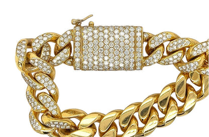 11.5 Carat 14K Yellow Gold Iced Out Cuban Link Diamond Bracelet Unisex, 112g 8"