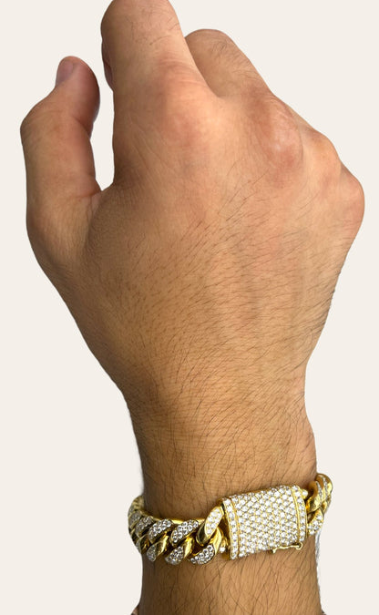 11.5 Carat 14K Yellow Gold Iced Out Cuban Link Diamond Bracelet Unisex, 112g 8"