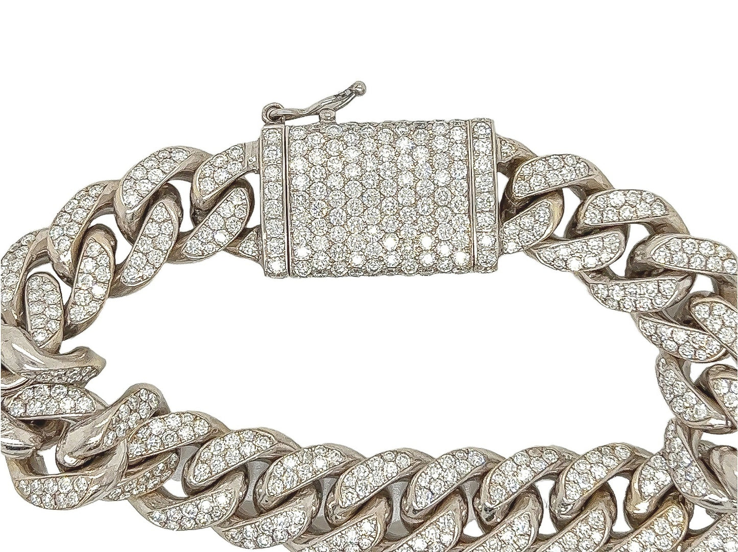11.5 Carat Unisex 14K White Gold Iced Out Cuban Link Diamond Bracelet, 114g 8"