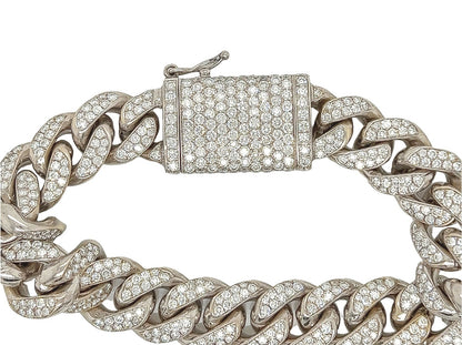 11.5 Carat Unisex 14K White Gold Iced Out Cuban Link Diamond Bracelet, 114g 8"