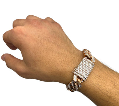 11.5 Carat Unisex 14K Rose Gold Iced Out Cuban Link Diamond Bracelet, 113g 8"