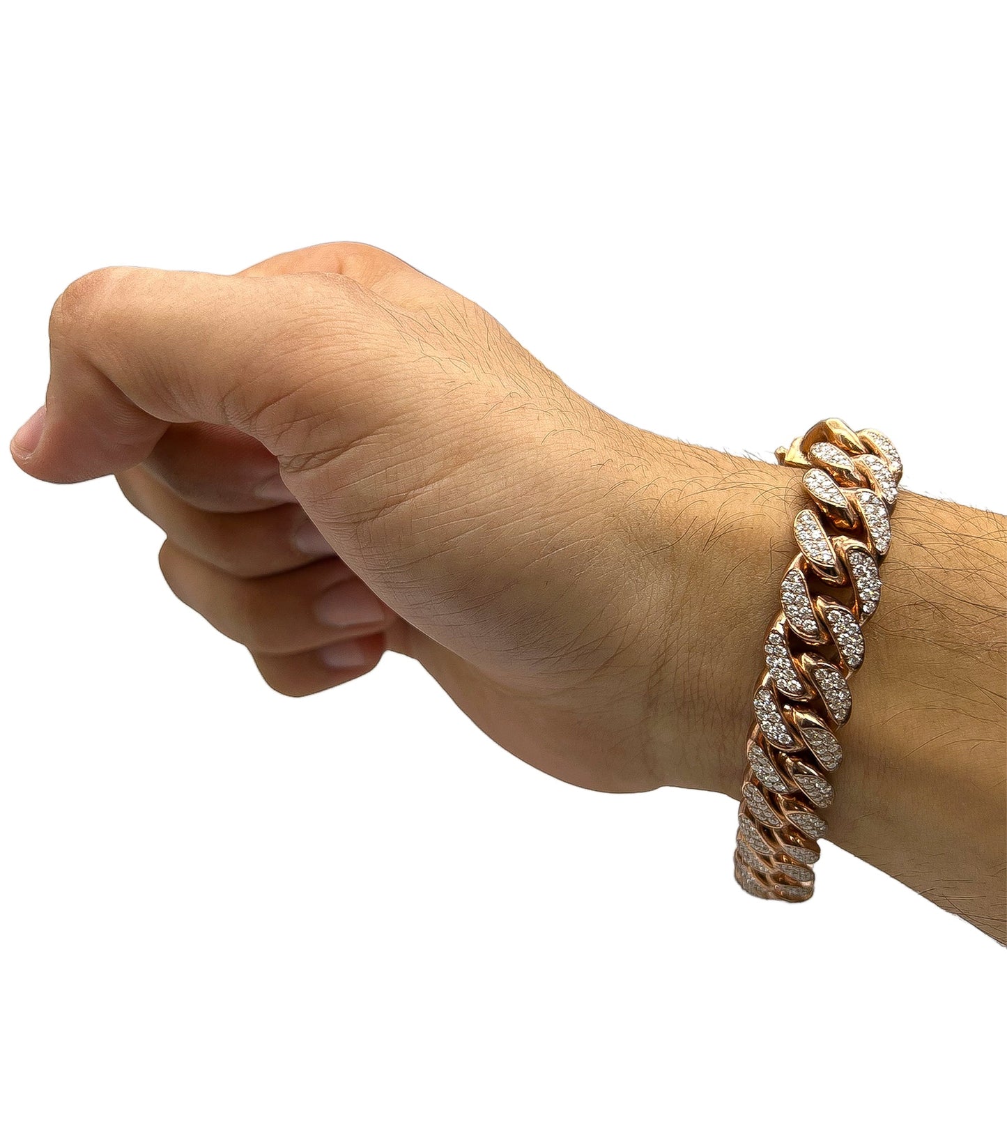 11.5 Carat Unisex 14K Rose Gold Iced Out Cuban Link Diamond Bracelet, 113g 8"