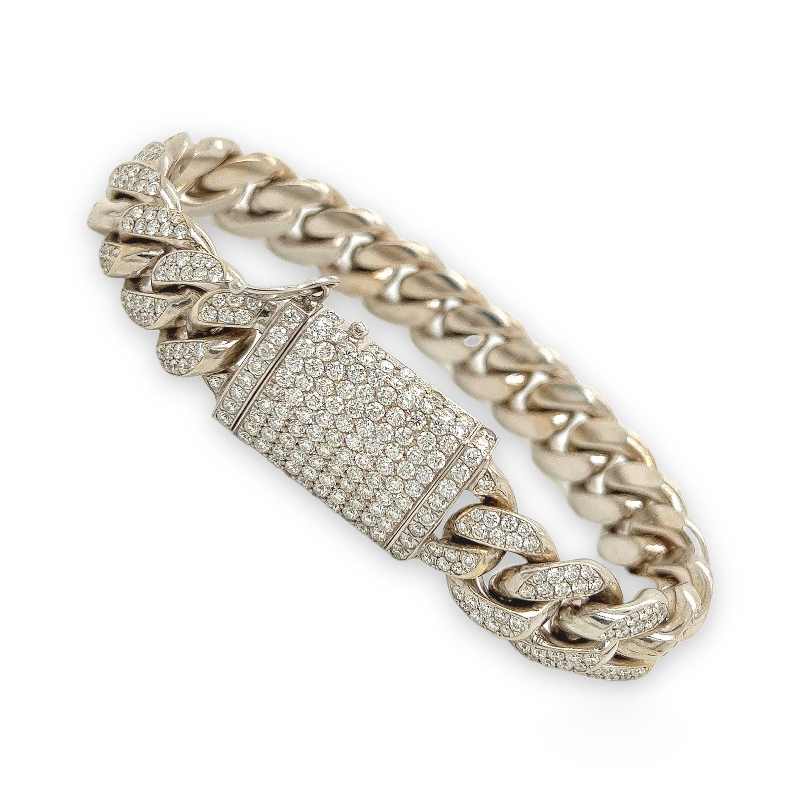 11.5 Carat Unisex 14K White Gold Iced Out Cuban Link Diamond Bracelet, 114g 8"