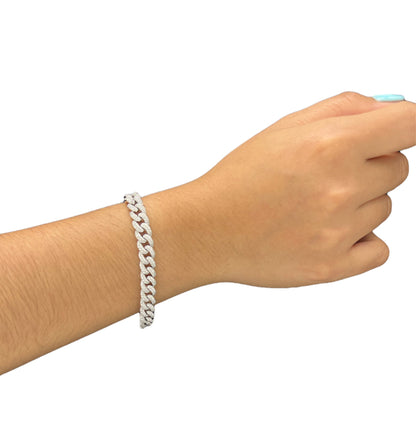 4.07 Carat 14K White Gold Iced Out Cuban Link Diamond Bracelet, 22.8g