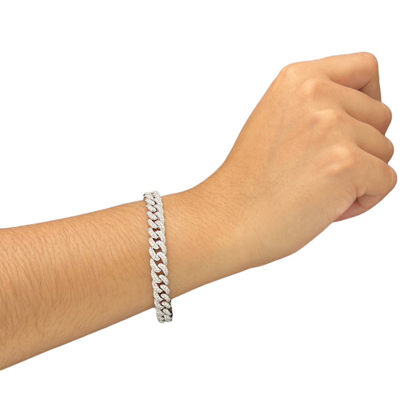 4.07 Carat 14K White Gold Iced Out Cuban Link Diamond Bracelet, 22.8g