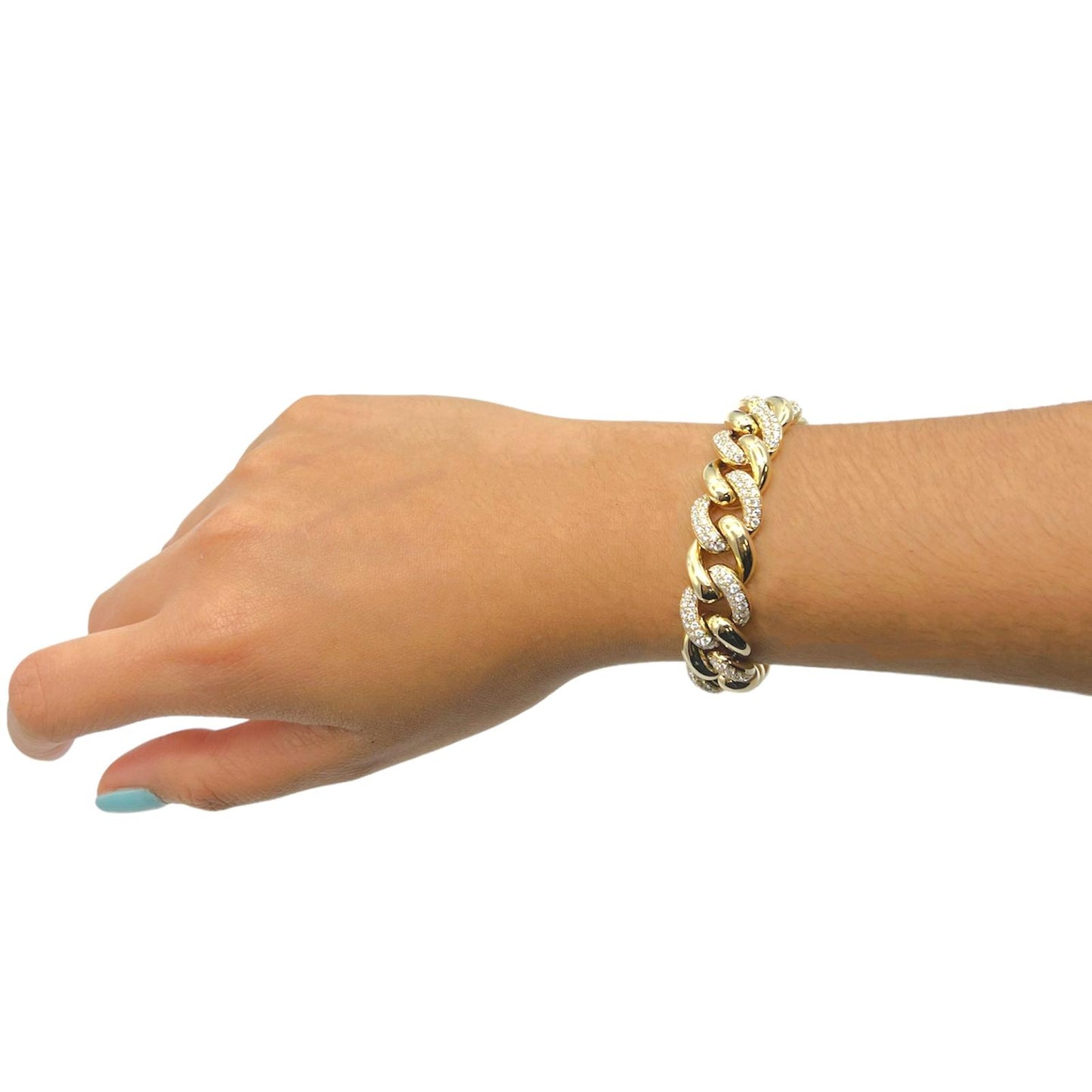 5.21 Carat 14K Yellow Gold Iced Out Cuban Link Diamond Bracelet, 41.9g