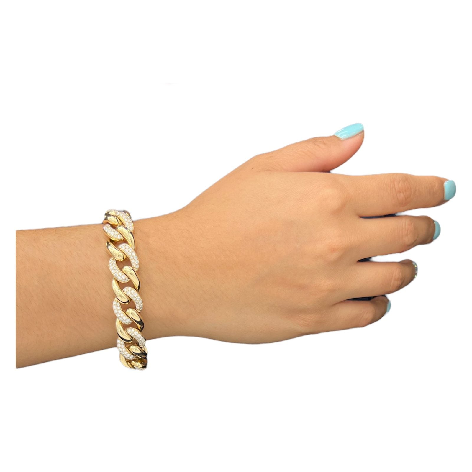 5.21 Carat 14K Yellow Gold Iced Out Cuban Link Diamond Bracelet, 41.9g