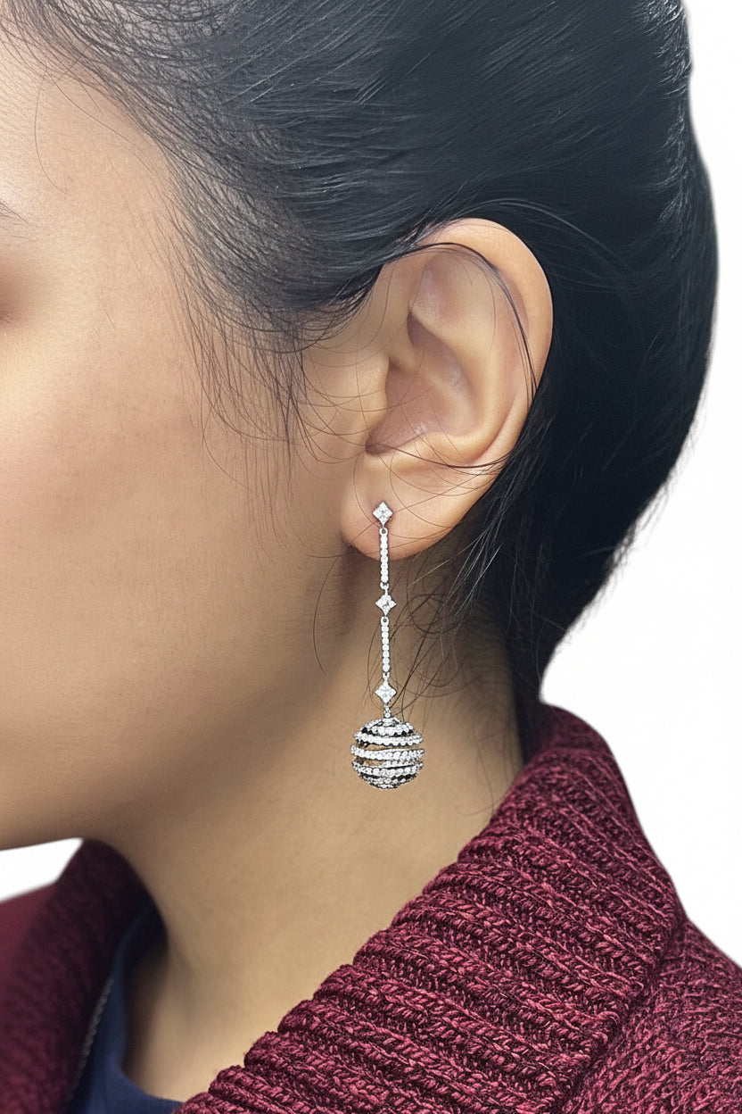 3.92 Carat Round Spiral Dangle Earrings in 18K White Gold