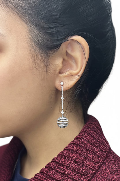 3.92 Carat Round Spiral Dangle Earrings in 18K White Gold