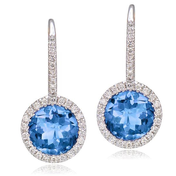 Blue Topaz And Diamond Earrings In 18k White Gold