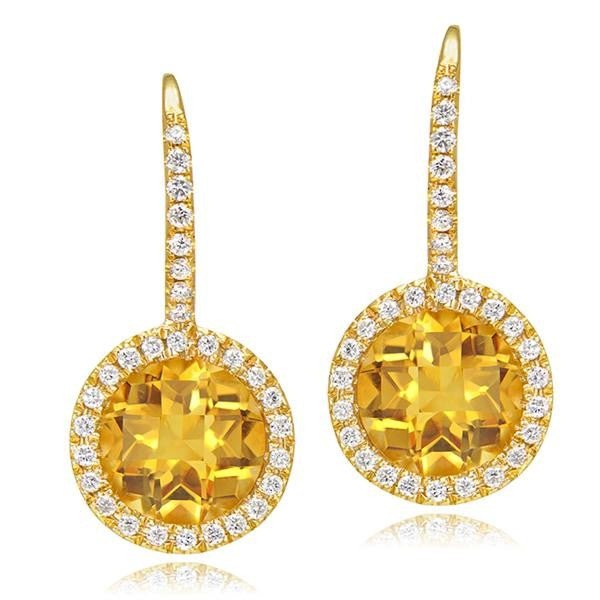 Yellow Topaz And Diamond Earrings In 18k Yellow Gold