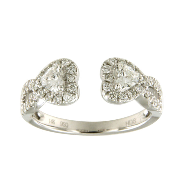 Double Heart Open Front Diamond Band 14K White Gold