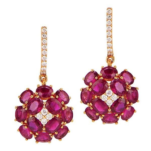 Ruby And Diamond Celebrity Style EarringsIn 18k Rose Gold | SEA Wave Diamonds