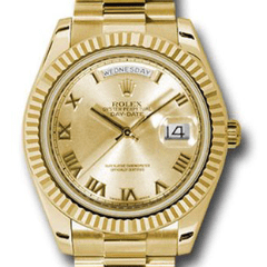 Rolex Day-Date II President Yellow Gold Fluted Bezel 218238 chrp