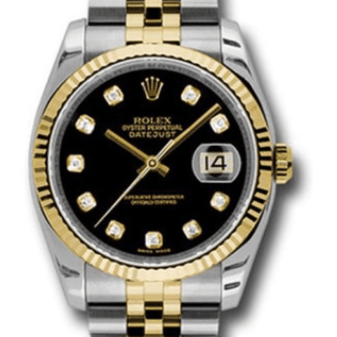 Rolex datejust 36mm gold and steel fluted bezel diamond dial