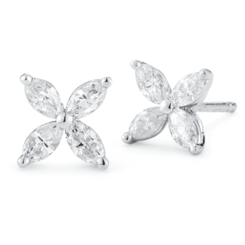 Marquise Diamond Stud Earrings Flower Style