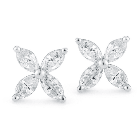 Marquise Diamond Stud Earrings Flower Style