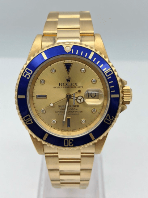 Rolex Submariner Date 16618 40mm Champagne Dial Yellow Gold Oyster Bracelet