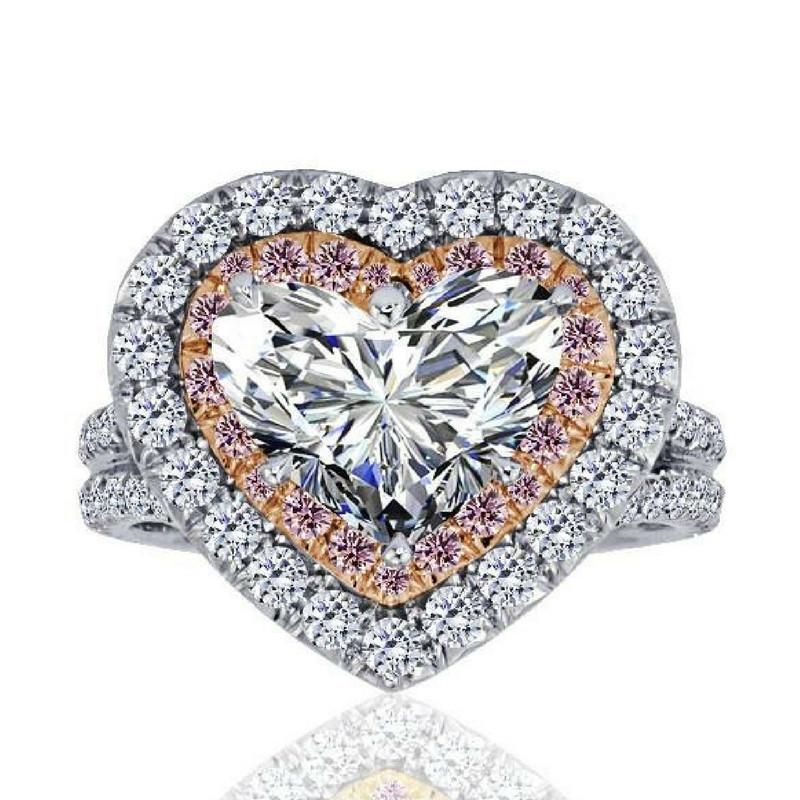 3.46 Total Carat Heart-Shaped Diamond Halo Ladies Engagement Ring GIA