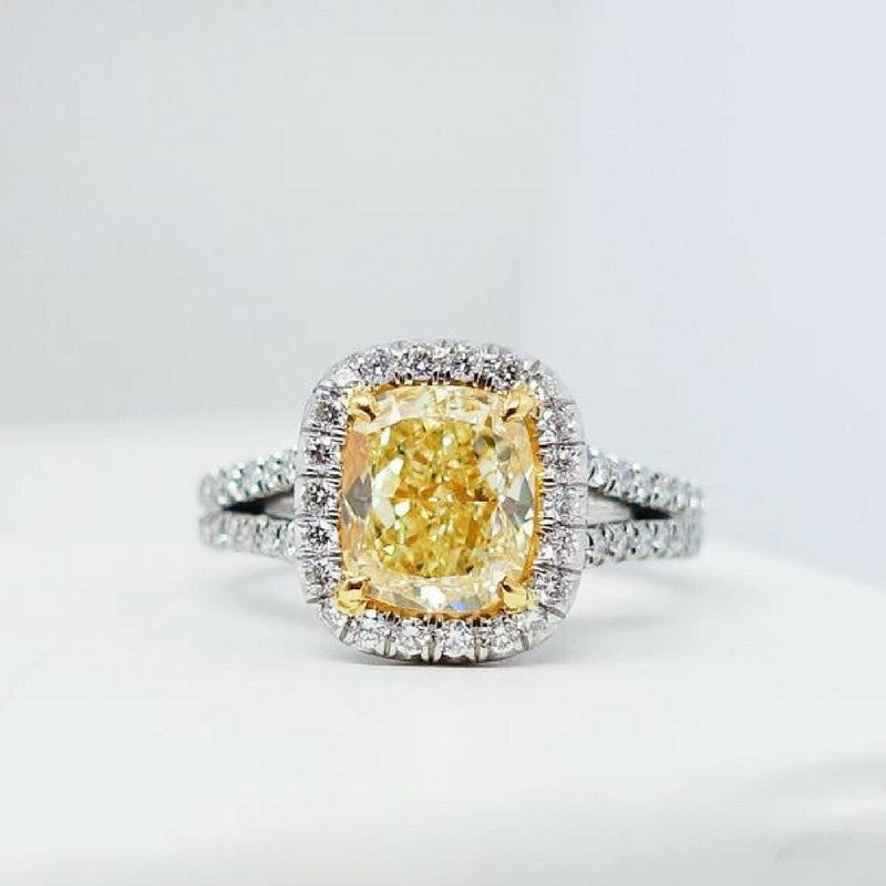 "ENGR02976" Fancy Yellow Cushion Diamond Ring
