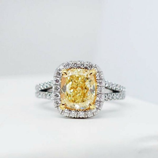 "ENGR02976" Fancy Yellow Cushion Diamond Ring