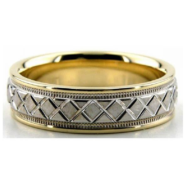 Two Tone Wedding Band in 14K White and Yellow Gold