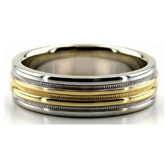 Two Tone Wedding Band in 14K White and Yellow Gold